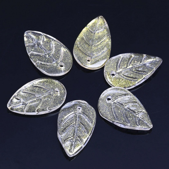 Picture of Lampwork Glass Charms White Leaf Leaf 18mm x 11mm, 20 PCs