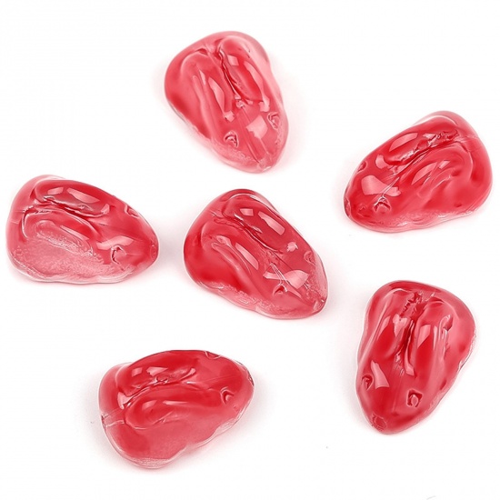 Picture of Lampwork Glass Easter Day Beads For DIY Charm Jewelry Making Rabbit Animal Hot Pink Gradient Color About 15mm x 11mm, Hole: Approx 1mm, 20 PCs