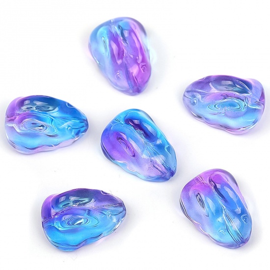Picture of Lampwork Glass Easter Day Beads For DIY Charm Jewelry Making Rabbit Animal Dark Blue & Purple Gradient Color About 15mm x 11mm, Hole: Approx 1mm, 20 PCs