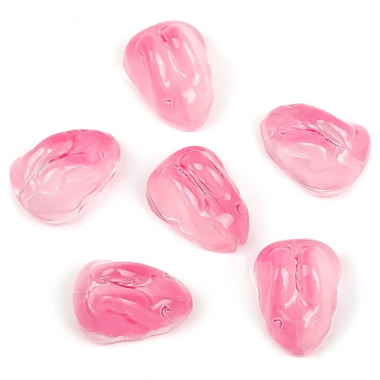 Picture of Lampwork Glass Easter Day Beads For DIY Charm Jewelry Making Rabbit Animal Dark Pink Gradient Color About 15mm x 11mm, Hole: Approx 1mm, 20 PCs