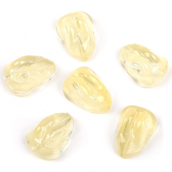 Picture of Lampwork Glass Easter Day Beads For DIY Charm Jewelry Making Rabbit Animal Pale Yellow Gradient Color About 15mm x 11mm, Hole: Approx 1mm, 20 PCs