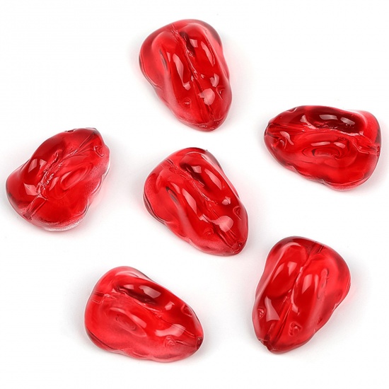 Picture of Lampwork Glass Easter Day Beads For DIY Charm Jewelry Making Rabbit Animal Red Gradient Color About 15mm x 11mm, Hole: Approx 1mm, 20 PCs