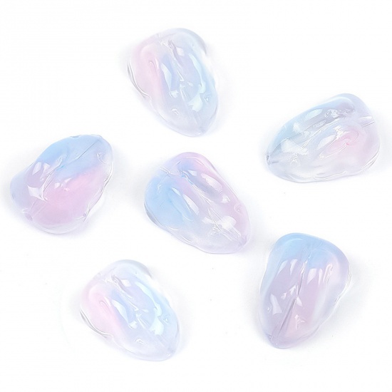 Picture of Lampwork Glass Easter Day Beads For DIY Charm Jewelry Making Rabbit Animal Light Blue & Light Pink Gradient Color About 15mm x 11mm, Hole: Approx 1mm, 20 PCs