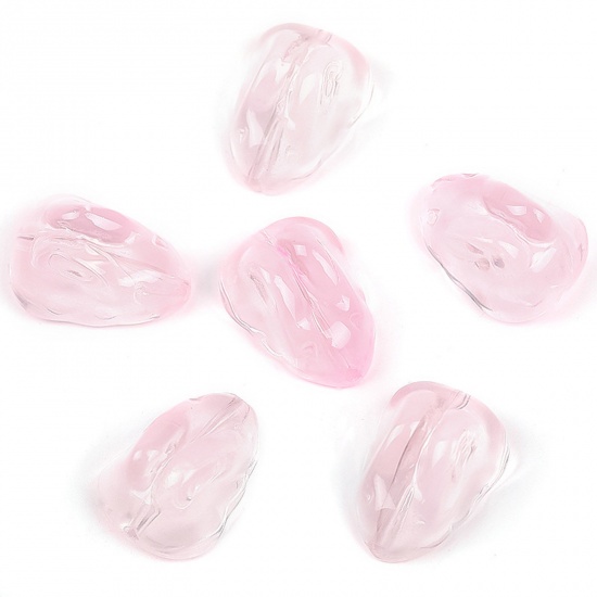 Picture of Lampwork Glass Easter Day Beads For DIY Charm Jewelry Making Rabbit Animal Light Pink Gradient Color About 15mm x 11mm, Hole: Approx 1mm, 20 PCs