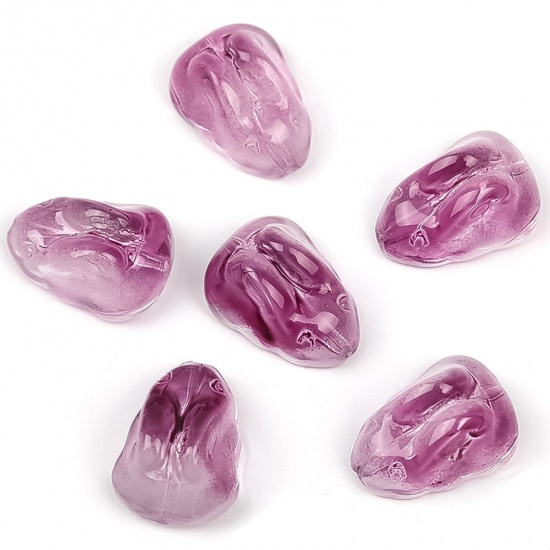 Picture of Lampwork Glass Easter Day Beads For DIY Charm Jewelry Making Rabbit Animal Purple Gradient Color About 15mm x 11mm, Hole: Approx 1mm, 20 PCs