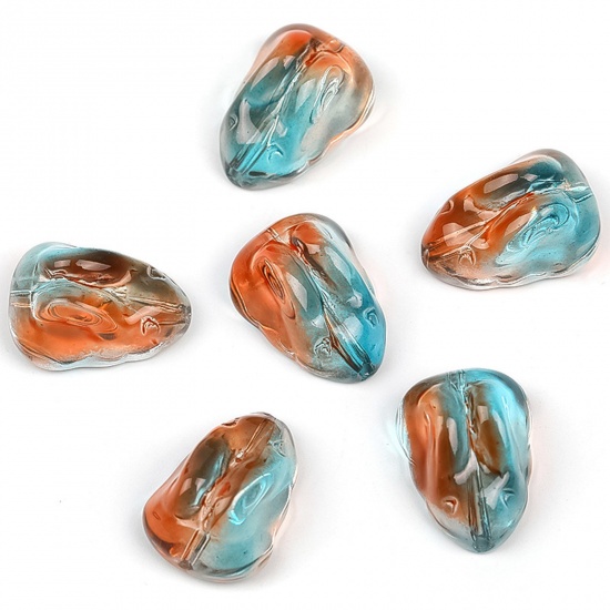 Picture of Lampwork Glass Easter Day Beads For DIY Charm Jewelry Making Rabbit Animal Green & Orange Gradient Color About 15mm x 11mm, Hole: Approx 1mm, 20 PCs