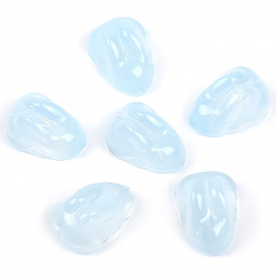 Picture of Lampwork Glass Easter Day Beads For DIY Charm Jewelry Making Rabbit Animal Skyblue Gradient Color About 15mm x 11mm, Hole: Approx 1mm, 20 PCs