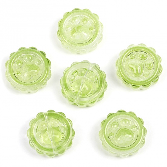 Picture of Lampwork Glass Pet Memorial Beads For DIY Charm Jewelry Making Bottle Cap Grass Green Paw Print Gradient Color About 15mm Dia, Hole: Approx 1mm, 50 PCs