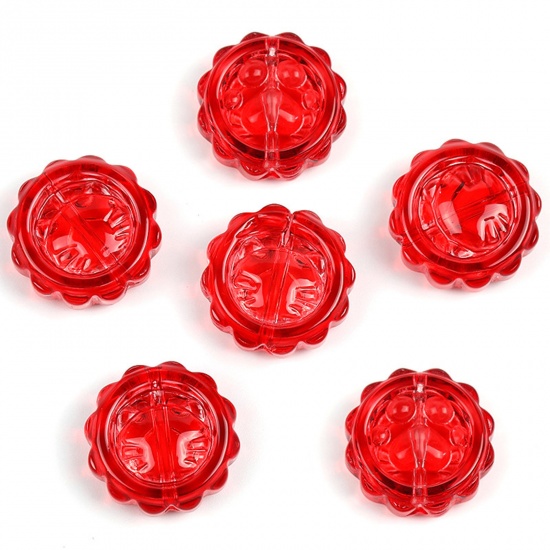 Picture of Lampwork Glass Pet Memorial Beads For DIY Charm Jewelry Making Bottle Cap Red Paw Print Gradient Color About 15mm Dia, Hole: Approx 1mm, 50 PCs