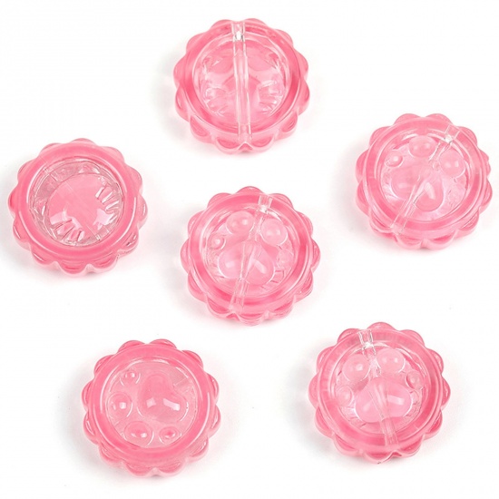 Picture of Lampwork Glass Pet Memorial Beads For DIY Charm Jewelry Making Bottle Cap Pink Paw Print Gradient Color About 15mm Dia, Hole: Approx 1mm, 50 PCs