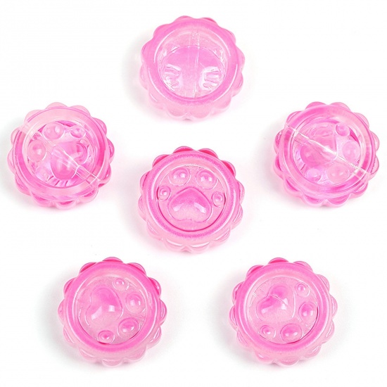 Picture of Lampwork Glass Pet Memorial Beads For DIY Charm Jewelry Making Bottle Cap Dark Pink Paw Print Gradient Color About 15mm Dia, Hole: Approx 1mm, 50 PCs