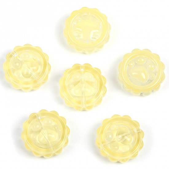 Picture of Lampwork Glass Pet Memorial Beads For DIY Charm Jewelry Making Bottle Cap Yellow Paw Print Gradient Color About 15mm Dia, Hole: Approx 1mm, 50 PCs