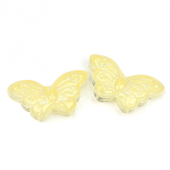 Picture of Lampwork Glass Insect Beads For DIY Charm Jewelry Making Butterfly Animal Yellow Gradient Color About 15mm x 8mm, Hole: Approx 1.5mm, 50 PCs