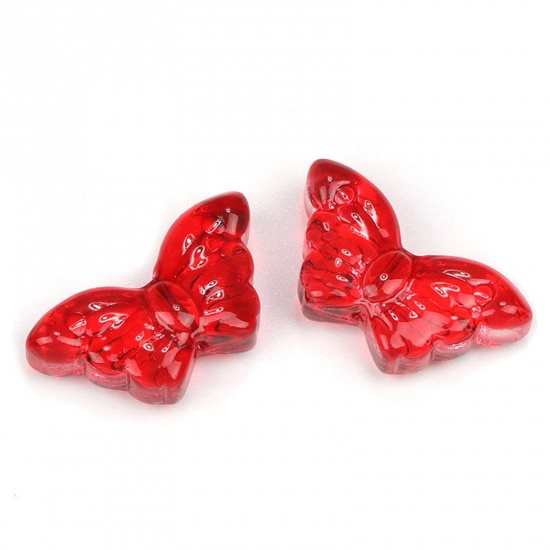 Picture of Lampwork Glass Insect Beads For DIY Charm Jewelry Making Butterfly Animal Red Gradient Color About 15mm x 8mm, Hole: Approx 1.5mm, 50 PCs