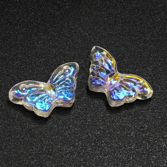 Picture of Lampwork Glass Insect Beads For DIY Charm Jewelry Making Butterfly Animal Clear AB Color Gradient Color About 15mm x 8mm, Hole: Approx 1.5mm, 50 PCs