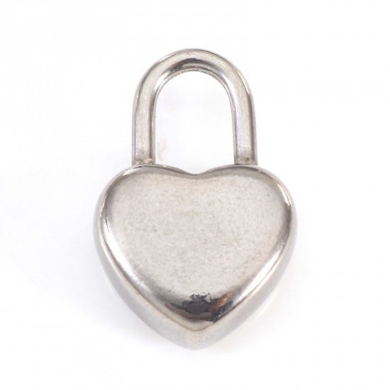 Picture of Eco-friendly 304 Stainless Steel Valentine's Day Charms Silver Tone Lock Heart 18.5mm x 11.5mm, 2 PCs