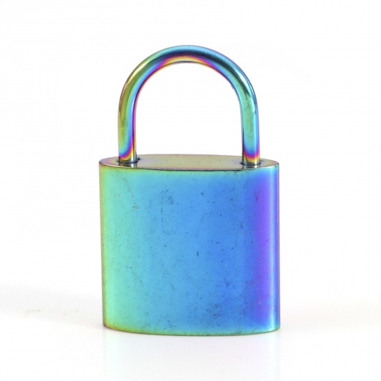 Picture of Eco-friendly Vacuum Plating 304 Stainless Steel Charms Rainbow Color Plated Lock 24mm x 15mm, 2 PCs