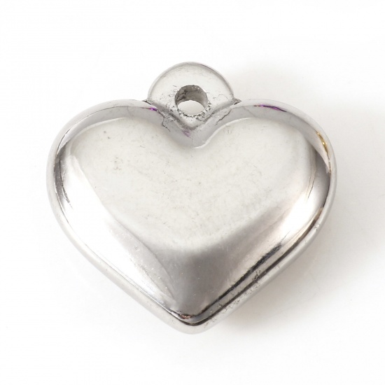 Bild von Umweltfreundlich 304 Edelstahl Valentinstag Charms Herz Silberfarbe 17mm x 16mm, 2 Stück