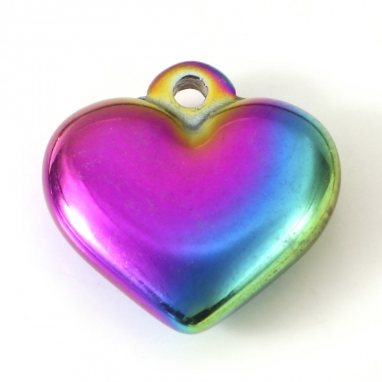 Bild von Umweltfreundliche PVD-Vakuumbeschichtung 304 Edelstahl Valentinstag Charms Herz Regenbogenfarbe Plattiert 17mm x 16mm, 2 Stück