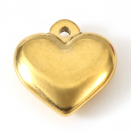 Bild von Umweltfreundliche PVD-Vakuumbeschichtung 304 Edelstahl Valentinstag Charms Herz 18K Gold plattiert 17mm x 16mm, 2 Stück