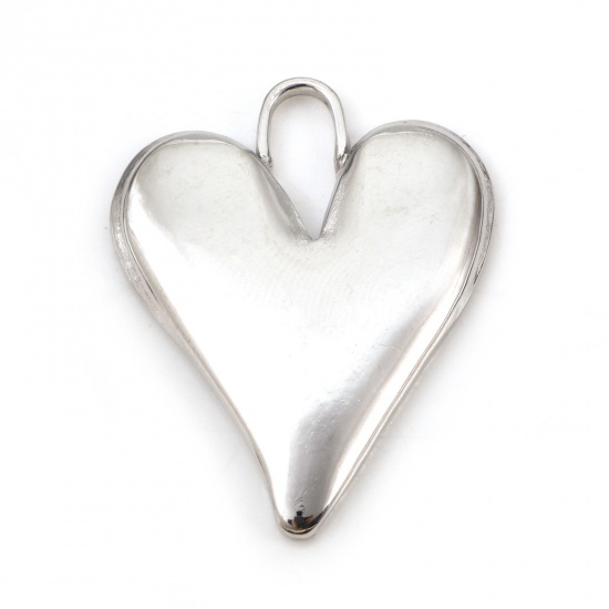 Bild von Umweltfreundlich 304 Edelstahl Valentinstag Anhänger Herz Silberfarbe 3.3cm x 2.6cm, 2 Stück