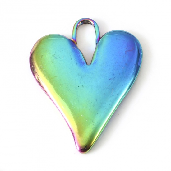 Bild von Umweltfreundliche PVD-Vakuumbeschichtung 304 Edelstahl Valentinstag Anhänger Herz Regenbogenfarbe Plattiert 3.3cm x 2.6cm, 2 Stück