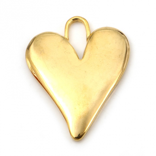 Bild von Umweltfreundliche PVD-Vakuumbeschichtung 304 Edelstahl Valentinstag Anhänger Herz 18K Gold plattiert 3.3cm x 2.6cm, 2 Stück