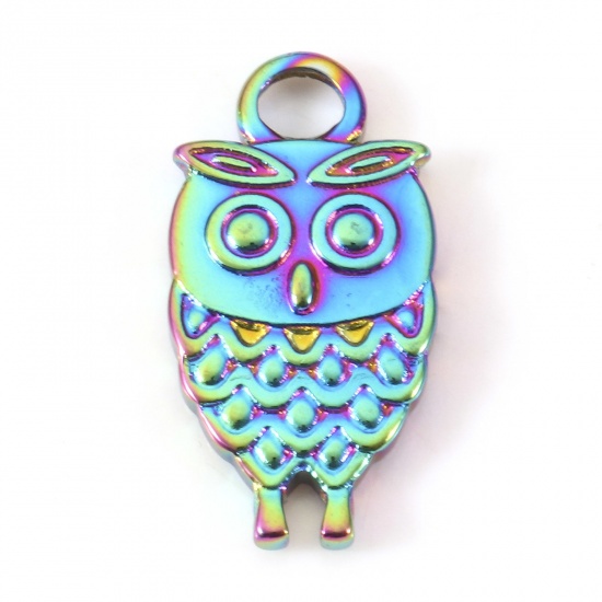 Immagine di Placcatura Sottovuoto PVD Ecologica 304 Acciaio Inossidabile Halloween Charms Gufo Colore Arcobaleno Placcato 19mm x 10mm, 2 Pz