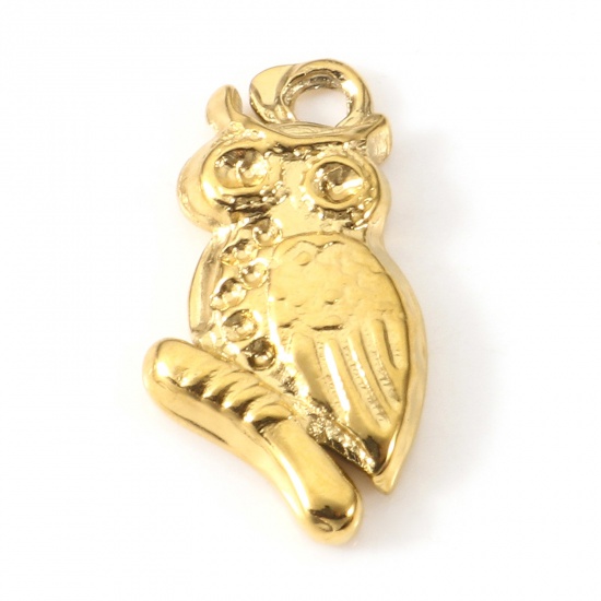 Immagine di Placcatura Sottovuoto PVD Ecologica 304 Acciaio Inossidabile Halloween Charms Gufo Placcato Oro 18K 20mm x 11mm, 2 Pz