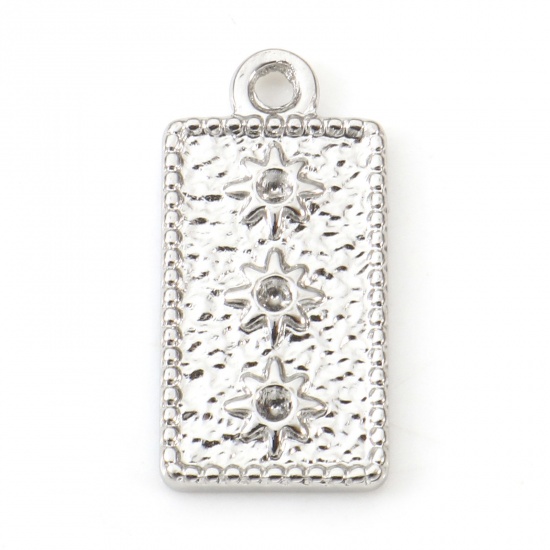 Imagen de Respetuoso del Medio Ambiente 304 Acero Inoxidable Galaxia Colgantes Charms Rectángulo Tono de Plata ss4 Pointed Back Rhinestone) Estrella 20mm x 10mm, 2 Unidades