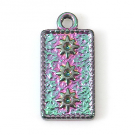 Imagen de Recubrimiento al Vacío PVD Ecológico 304 Acero Inoxidable Galaxia Colgantes Charms Rectángulo Chapado en Color Arco Iris ss4 Pointed Back Rhinestone) Estrella 20mm x 10mm, 2 Unidades