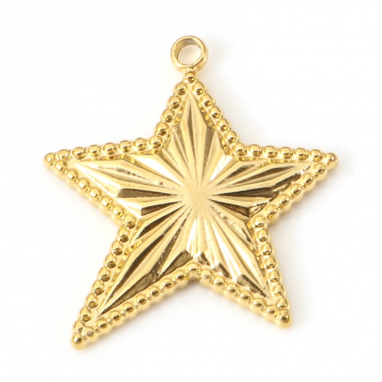 Imagen de Recubrimiento al Vacío PVD Ecológico 304 Acero Inoxidable Galaxia Colgantes Charms Estrellas de cinco puntos Chapado en Oro de 18K 19.5mm x 18mm, 2 Unidades