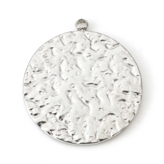 Image de Breloques en 304 Acier Inoxydable Respectueux de la Nature Martelage Rond Argent Mat 23mm x 20mm , 2 Pcs