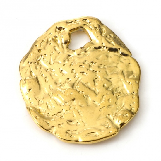 Image de Pendentifs en 304 Acier Inoxydable Placage sous Vide PVD Respectueux de l'Environnement Martelage Irrégulier Plaqué Or 18K Ovale 3.5cm x 3cm , 2 Pcs