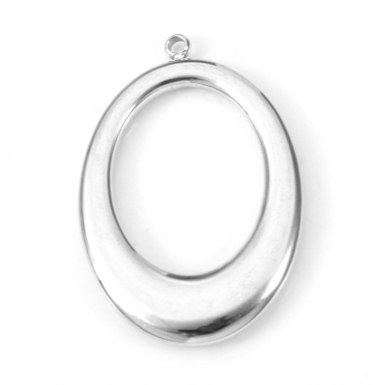 Image de Breloques en 304 Acier Inoxydable Respectueux de la Nature Ovale Argent Mat Anneau 29mm x 19mm , 2 Pcs