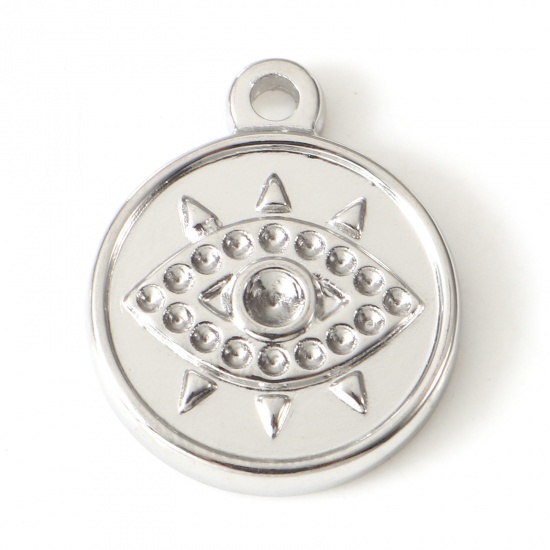 Imagen de Respetuoso del Medio Ambiente 304 Acero Inoxidable Religión Colgantes Charms Ronda Tono de Plata ss8 ss1 Pointed Back Rhinestone) Ojo de la Providencia/Ojo que Todo lo Ve 19mm x 16mm, 2 Unidades