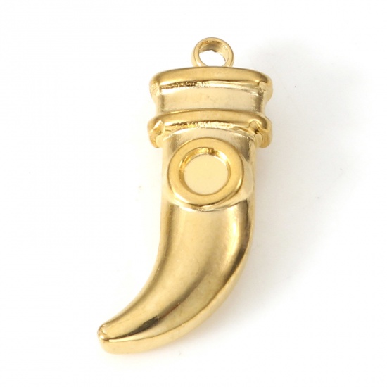 Bild von Umweltfreundliche PVD-Vakuumbeschichtung 304 Edelstahl Charms Elfenbein 18K Gold plattiert Cabochon Fassung (für 2.5mm Dia.) 19mm x 9mm, 2 Stück