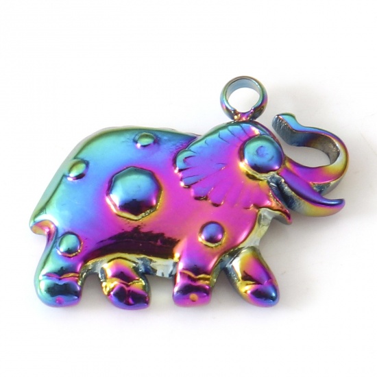 Bild von Umweltfreundliche PVD-Vakuumbeschichtung 304 Edelstahl Charms Regenbogenfarbe Plattiert Elefant 16mm x 12mm, 2 Stück