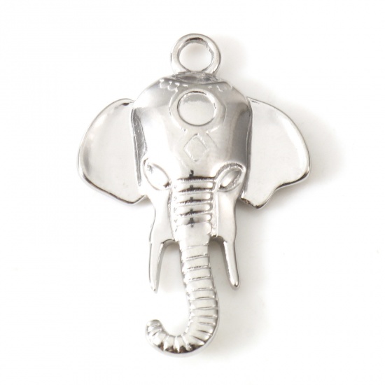 Bild von Umweltfreundlich 304 Edelstahl Charms Elefantenkopf Silberfarbe 28mm x 19mm, 2 Stück