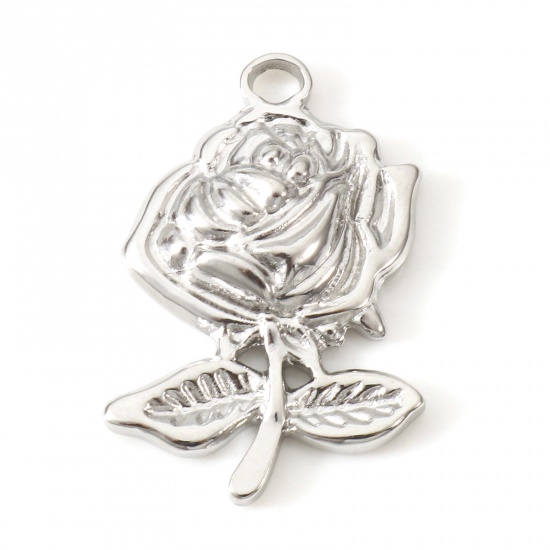 Image de Breloques en 304 Acier Inoxydable Respectueux de la Nature La Saint Valentin Rose Argent Mat 23mm x 15.5mm , 2 Pcs