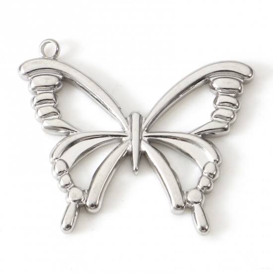 Image de Breloques en 304 Acier Inoxydable Respectueux de la Nature Insecte Papillon Argent Mat 26mm x 22mm , 2 Pcs