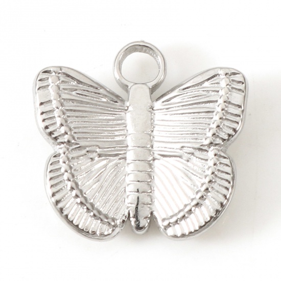 Image de Breloques en 304 Acier Inoxydable Respectueux de la Nature Insecte Papillon Argent Mat 13mm x 12mm , 2 Pcs