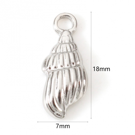 Picture of Eco-friendly 304 Stainless Steel Charms Silver Tone Conch/ Sea Snail 18mm x 7mm, 2 PCs