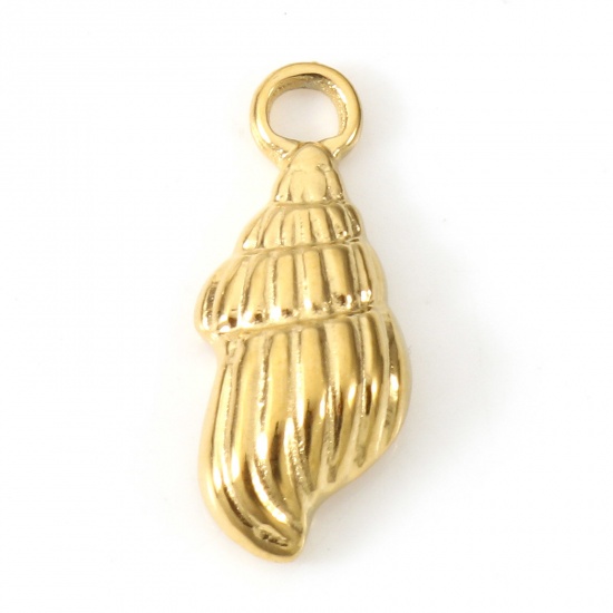 Picture of Eco-friendly Vacuum Plating 304 Stainless Steel Charms 18K Gold Color Conch/ Sea Snail 18mm x 7mm, 2 PCs