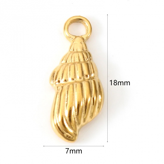 Picture of Eco-friendly PVD Vacuum Plating 304 Stainless Steel Charms 18K Gold Plated Conch/ Sea Snail 18mm x 7mm, 2 PCs