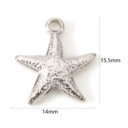 Picture of Eco-friendly 304 Stainless Steel Ocean Jewelry Charms Silver Tone Starfish 15.5mm x 14mm, 2 PCs