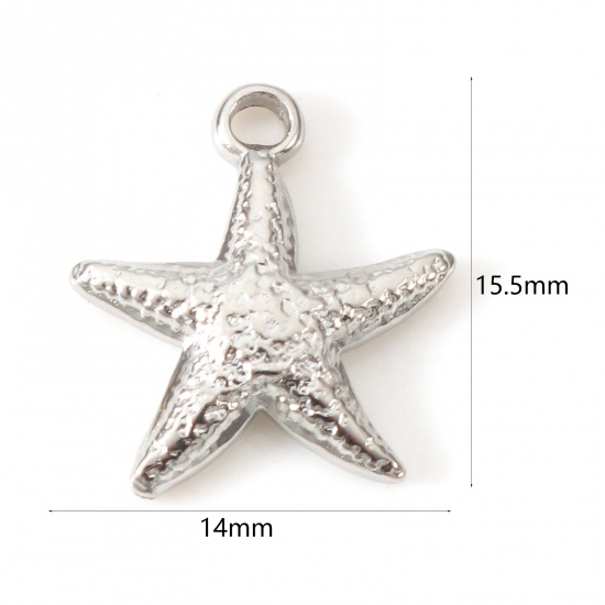 Picture of Eco-friendly 304 Stainless Steel Ocean Jewelry Charms Silver Tone Star Fish 15.5mm x 14mm, 2 PCs