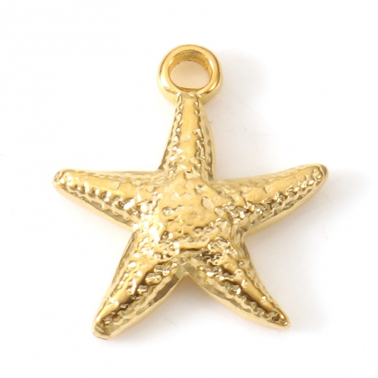 Picture of Eco-friendly Vacuum Plating 304 Stainless Steel Ocean Jewelry Charms 18K Gold Color Star Fish 15.5mm x 14mm, 2 PCs