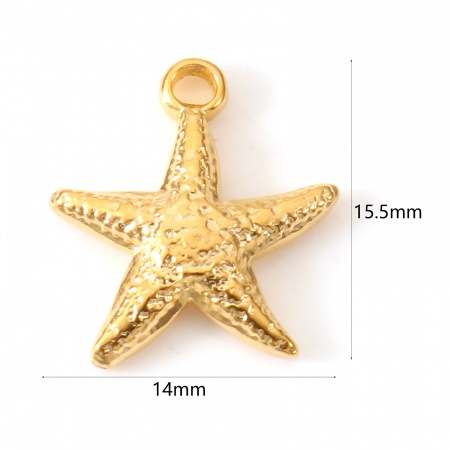 Picture of Eco-friendly PVD Vacuum Plating 304 Stainless Steel Ocean Jewelry Charms 18K Gold Plated Starfish 15.5mm x 14mm, 2 PCs