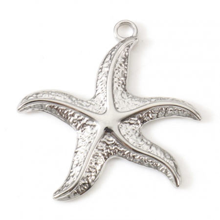 Picture of Eco-friendly 304 Stainless Steel Ocean Jewelry Pendants Silver Tone Starfish 3.5mm x 3.5mm, 2 PCs